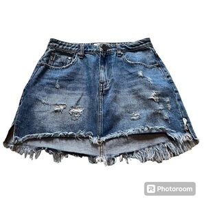 One X OneTeaSpoon denim distressed mini skirt